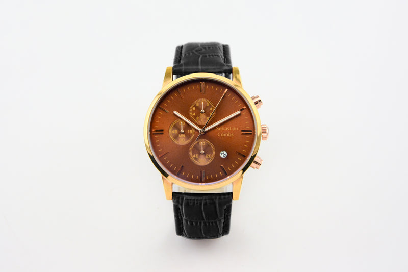 ROSE GOLD CASE - BROWN DIAL - BLACK STRAP WATCH