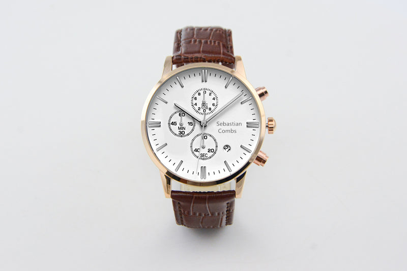 GOLD CASE - WHITE FACE - BROWN STRAP WATCH